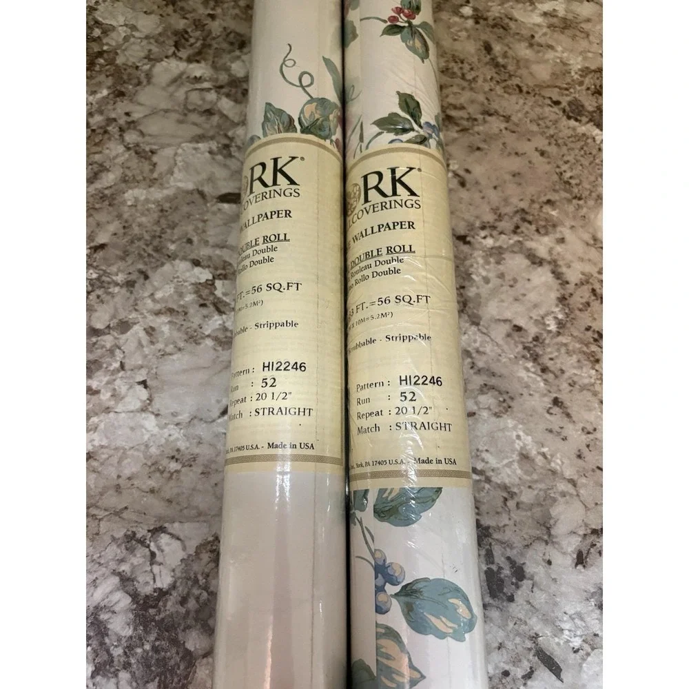 Vintage York Wallcoverings Cottagecore Botanical Fruit HI2246, 56 Sq Ft Lot Of 2